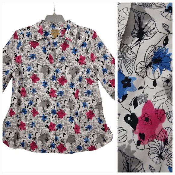Investments Gold Label |Floral Cotton Print No Iron Button Shirt Blouse | Sz 20W - Picture 1 of 12
